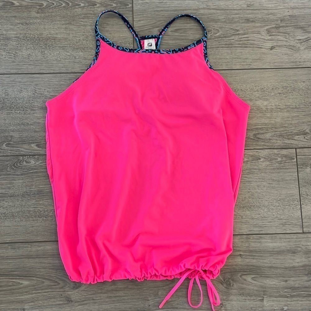 EC Fabletics Built-In Padded Bra Tank w/ Drawstring Waist - Pink / Blue …